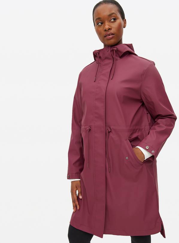 Dark Red Rubberised Hooded Raincoat XL